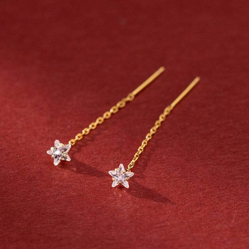 Gold Plated Pull-Through Star Silver Earrings