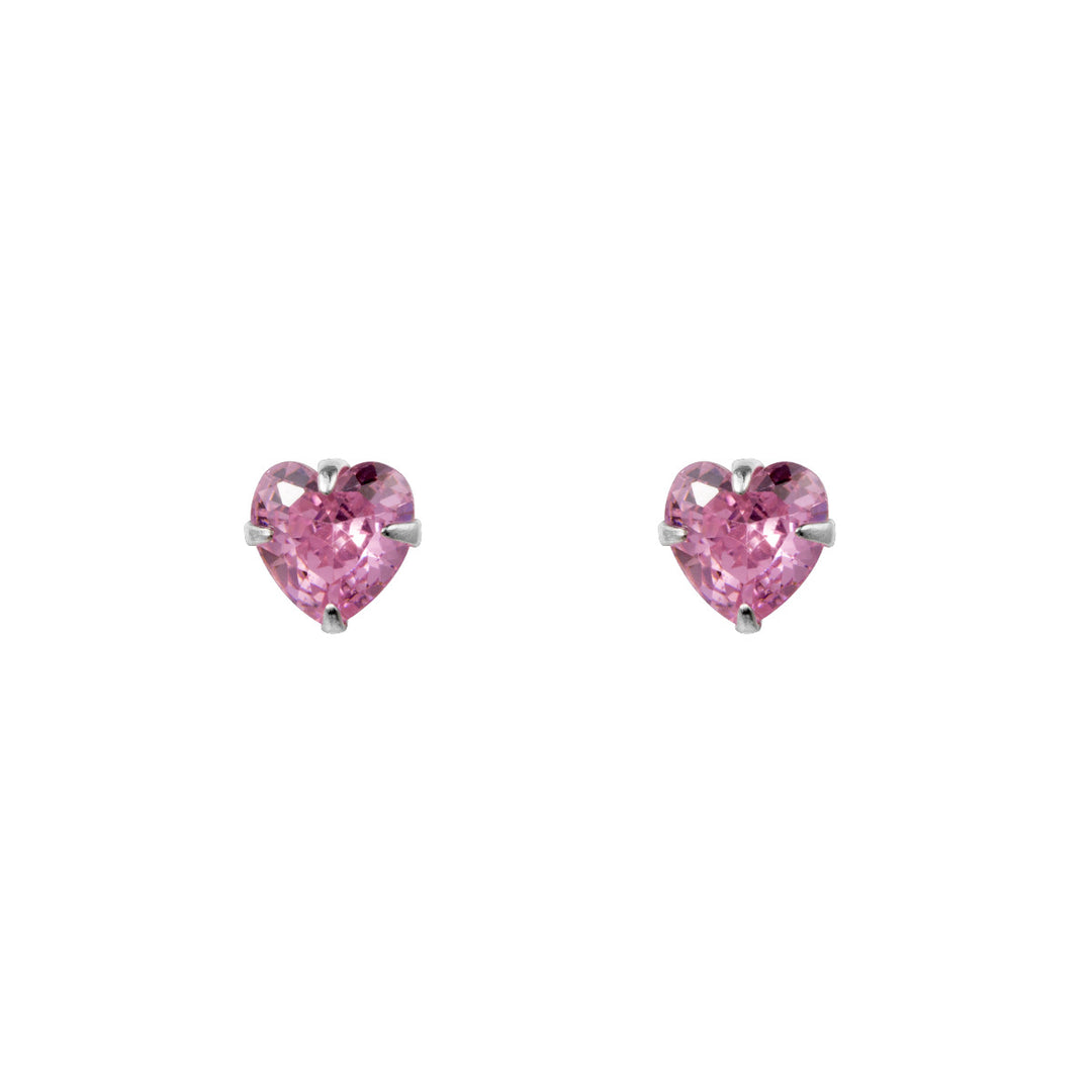 Heart Silver Earrings, Clear, Pink