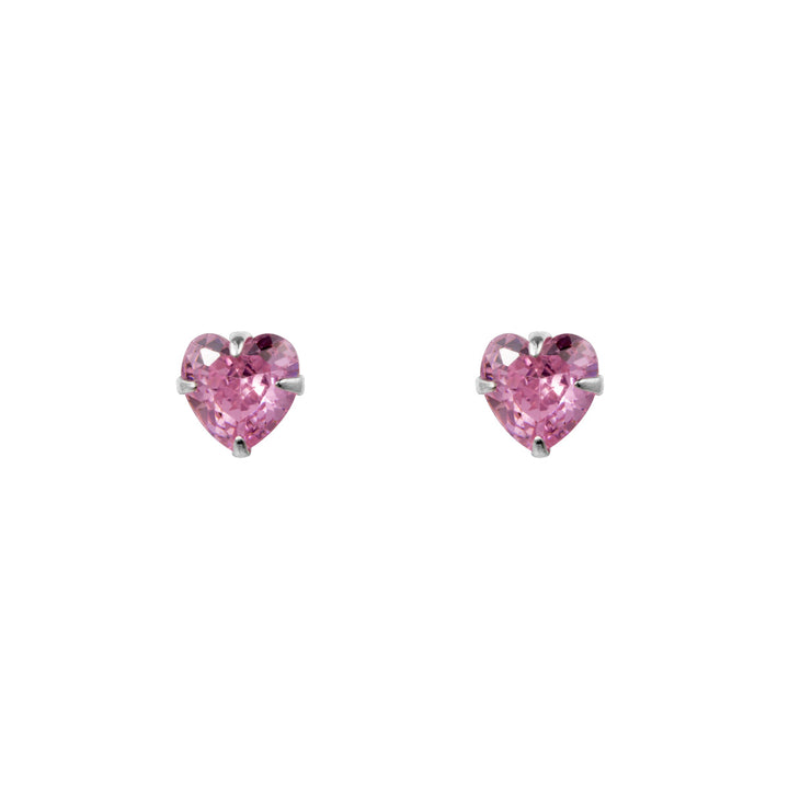 Heart Silver Earrings, Clear, Pink