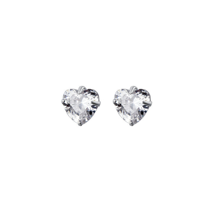 Heart Silver Earrings, Clear, Pink
