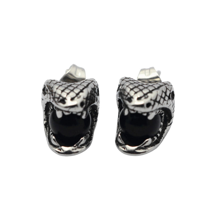 Käärmepää Teräskorvakorut Mustalla Korukuulalla