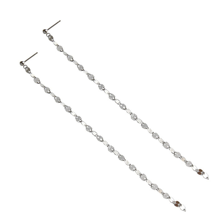 Långa silverörhängen med skiva