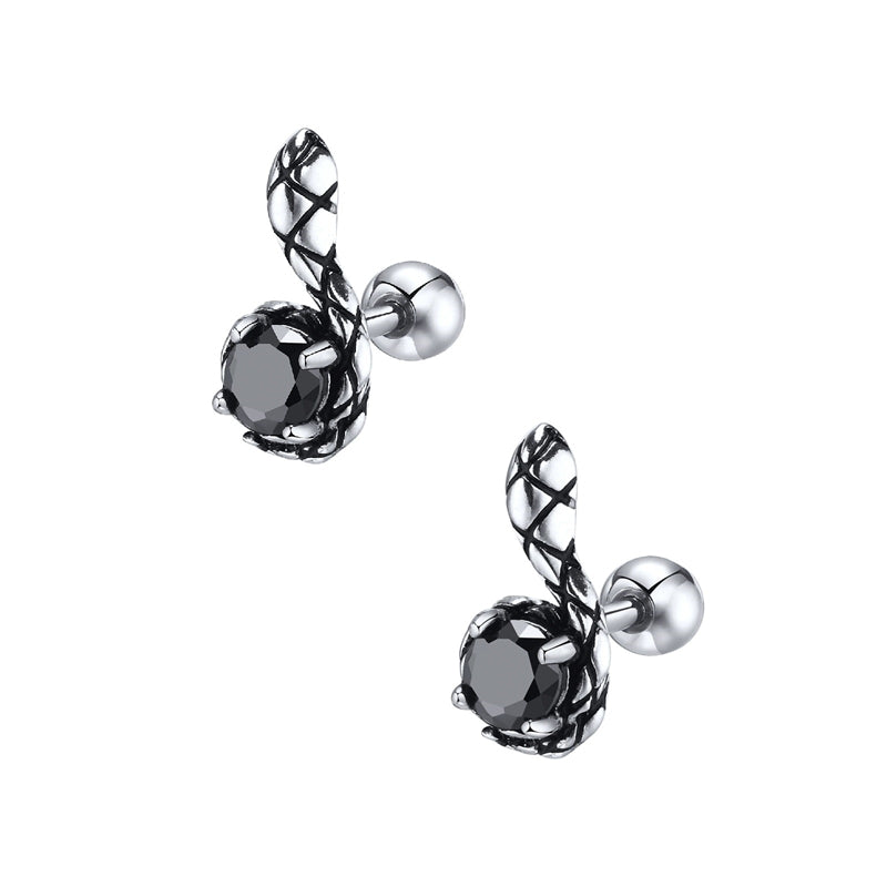 Käärme Teräskorvakorut Mustalla Kivellä