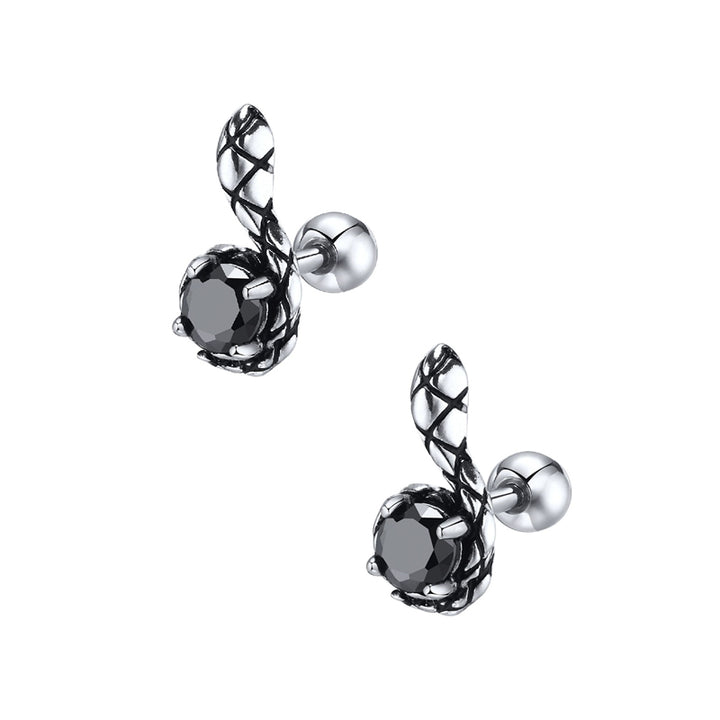 Käärme Teräskorvakorut Mustalla Kivellä