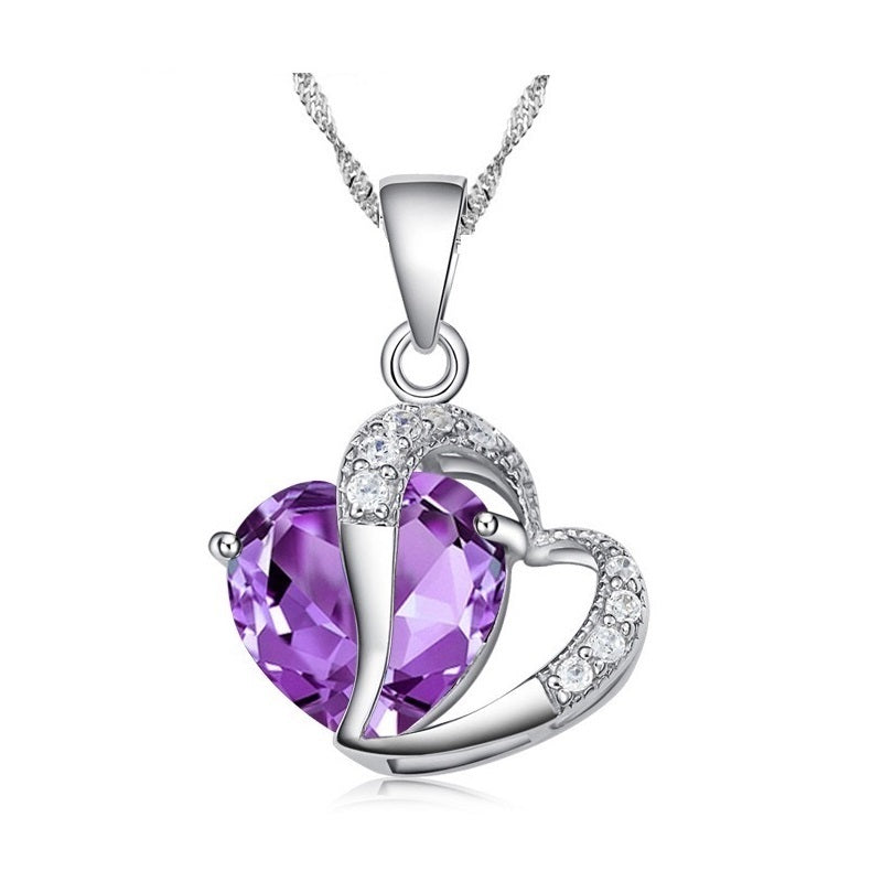 Kaksinkertainen Violetti Sydän Hopeakaulakoru