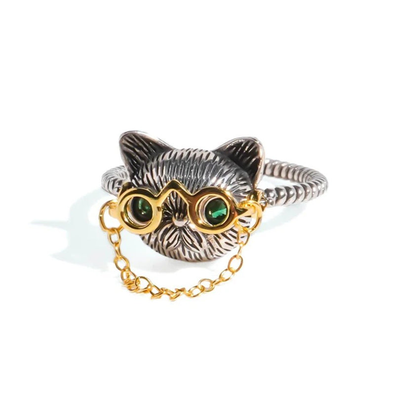 Säädettävä Hopeinen Kissasormus