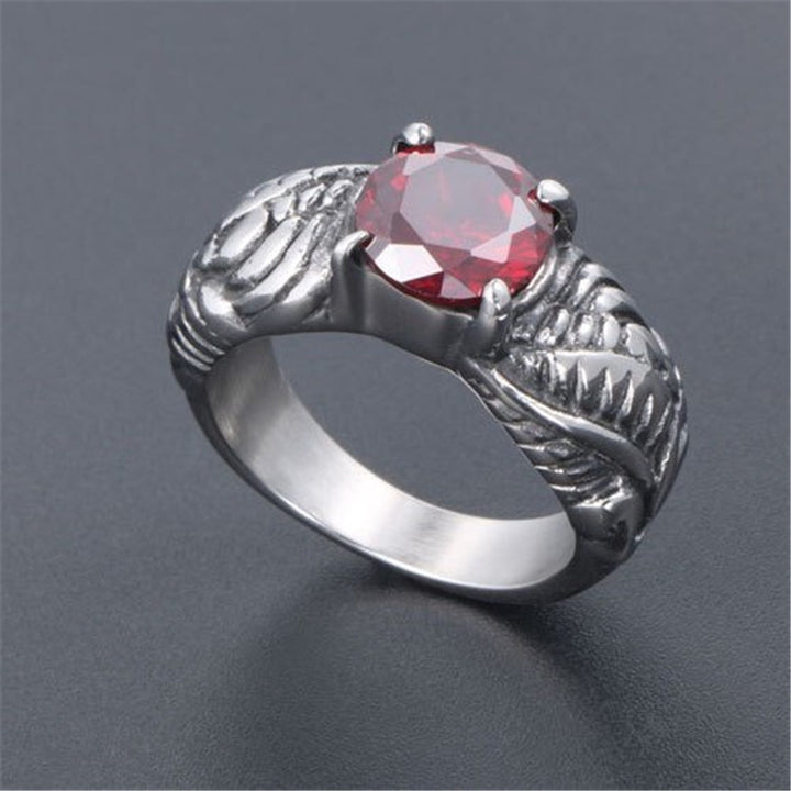 Punaisella Kivellä Koristeltu Kirurginterässormus